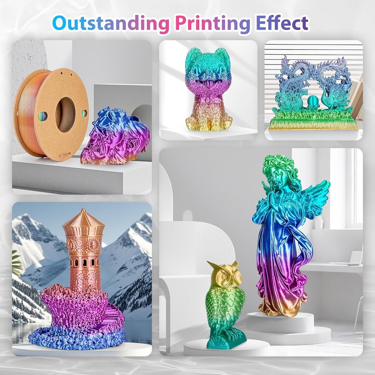 Silk Rainbow PLA Filament 1.75Mm Silk PLA 3D Printer Filament Shiny Fast Color C