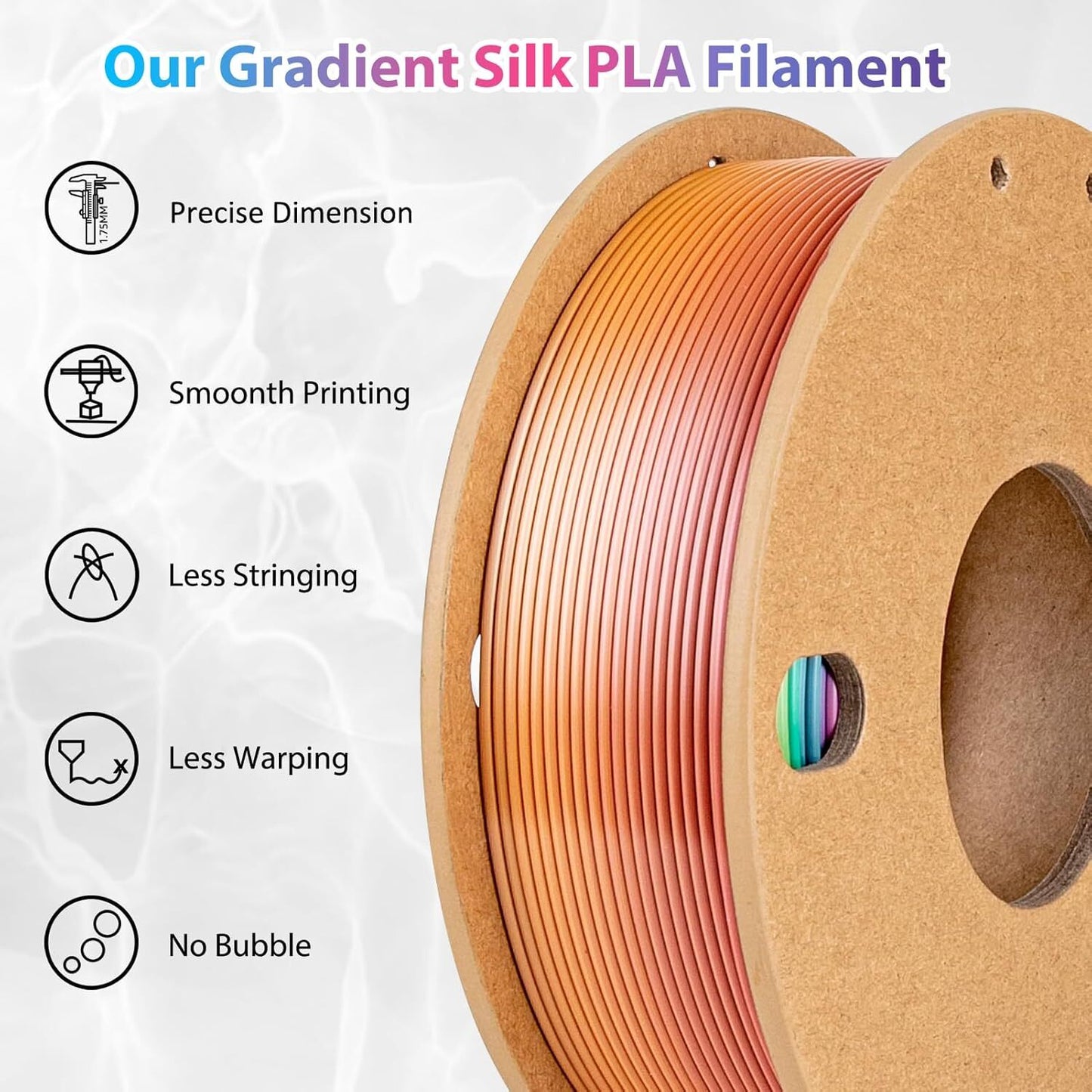 Silk Rainbow PLA Filament 1.75Mm Silk PLA 3D Printer Filament Shiny Fast Color C