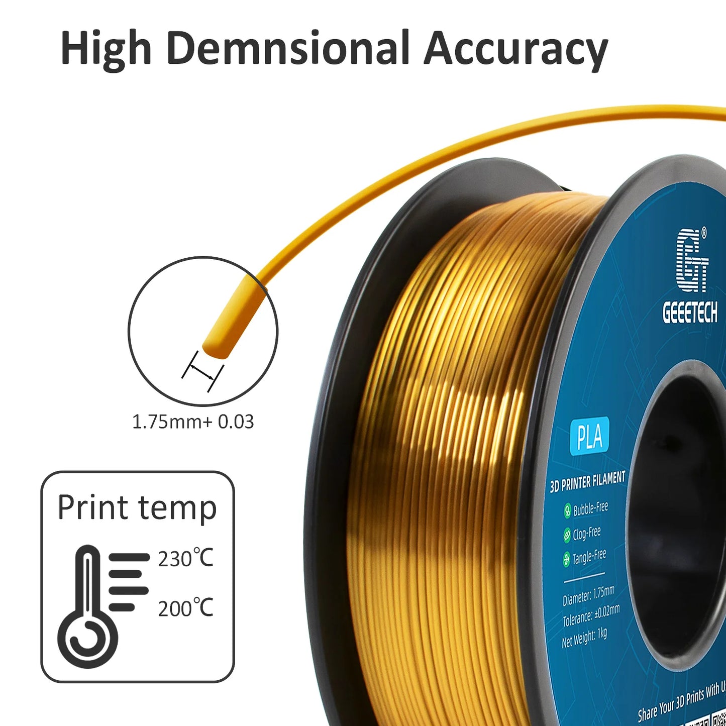 Printify3d Silk PLA Filament – 1.75mm, 1KG Spool – Glossy Finish