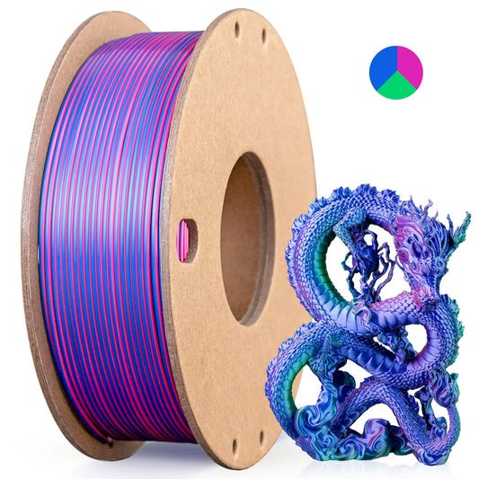 Tri-Color Silk PLA Filament – 250g | 1.75mm | 3 Colors in 1 | Shiny & Vibrant Finish